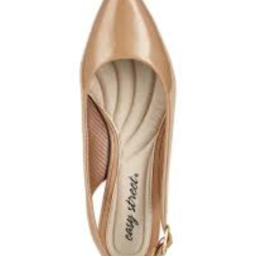 Easy Street Faye Nude Pointy Toe Sling Back Padded 2" Kitten Heel Pumps NWT 12W